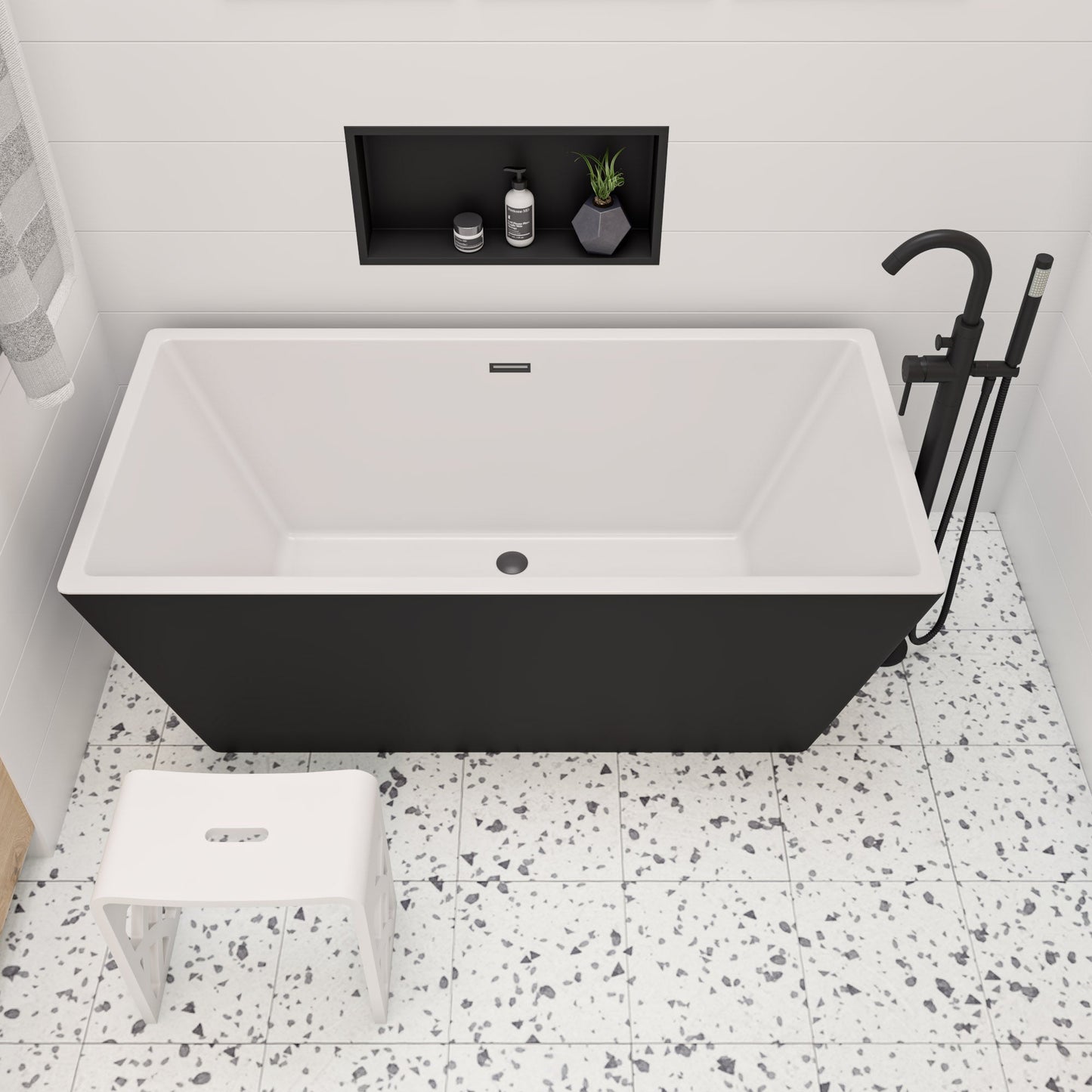 ALFI 59-Inch Rectangular Black & White Freestanding Acrylic Soaking Bathtub  - AB8834