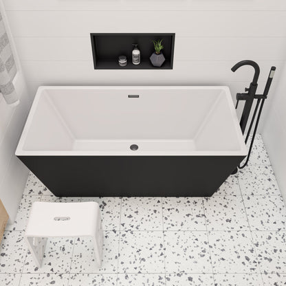 ALFI 59-Inch Rectangular Black & White Freestanding Acrylic Soaking Bathtub  - AB8834