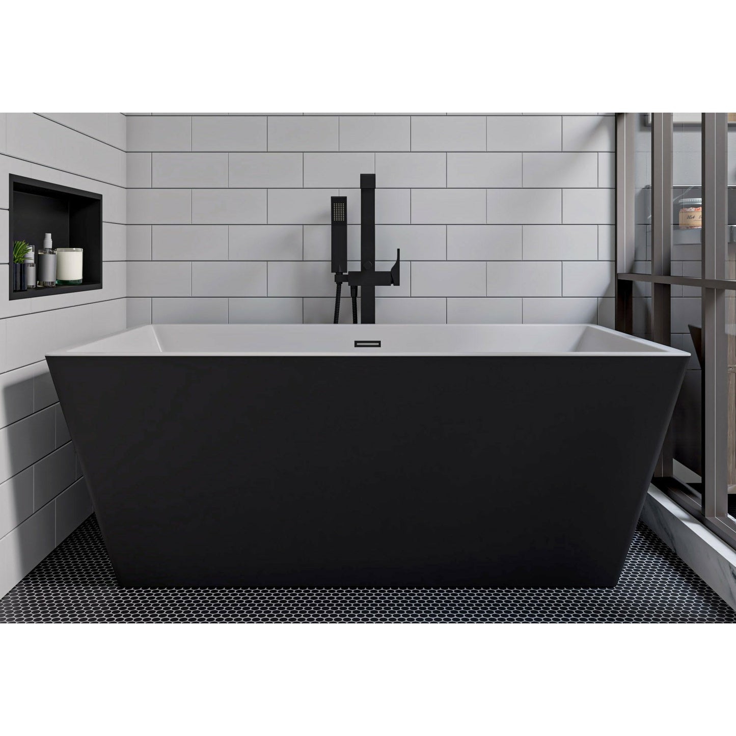 ALFI 59-Inch Rectangular Black & White Freestanding Acrylic Soaking Bathtub  - AB8834