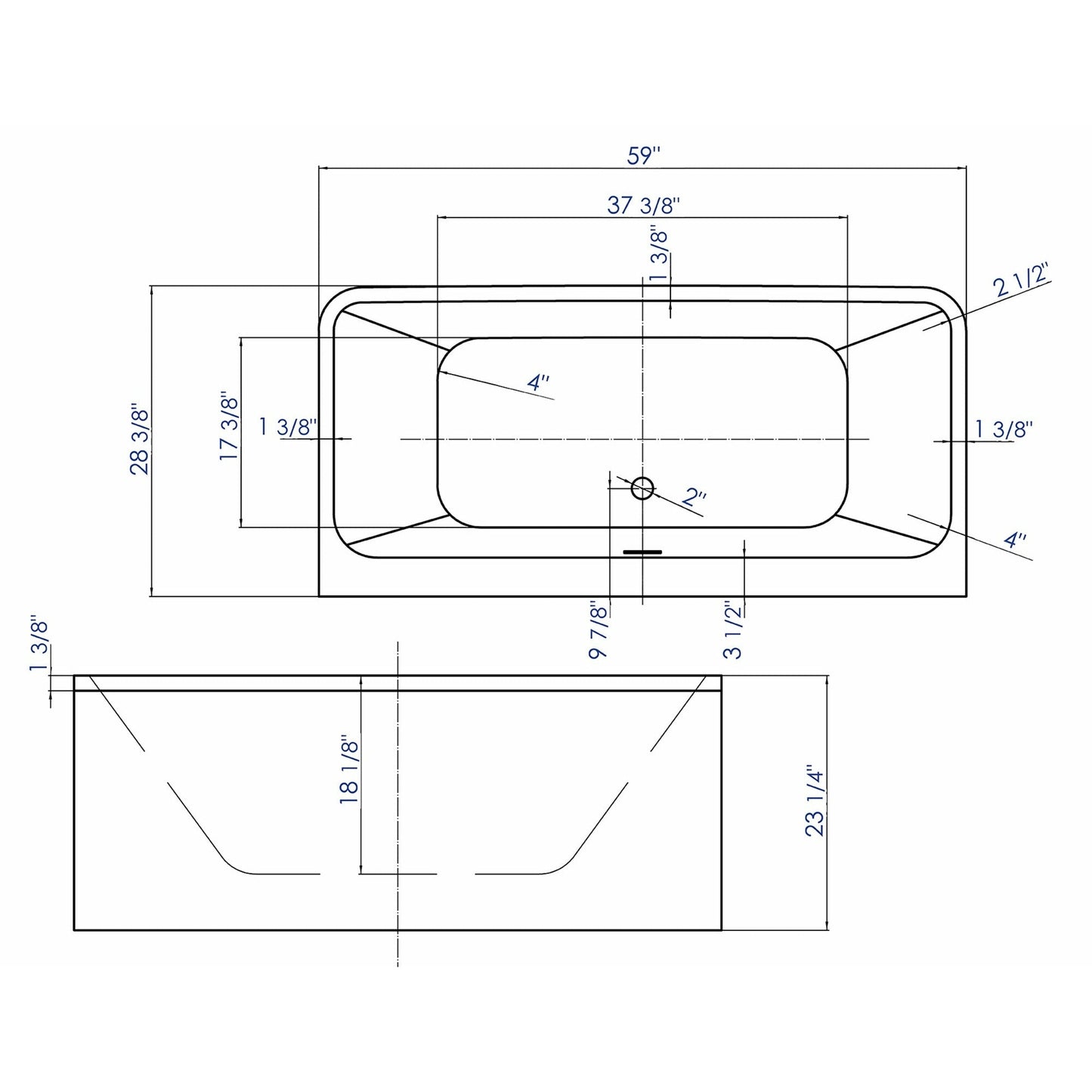 ALFI 59-Inch Rectangular White Freestanding Acrylic Soaking Bathtub AB8858
