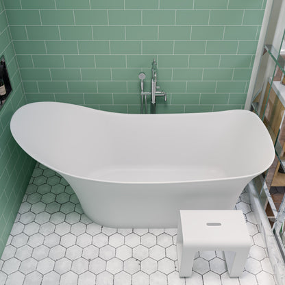 ALFI 74-Inch White Solid Surface Smooth Resin Freestanding Slipper Soaking Bathtub -  AB9915