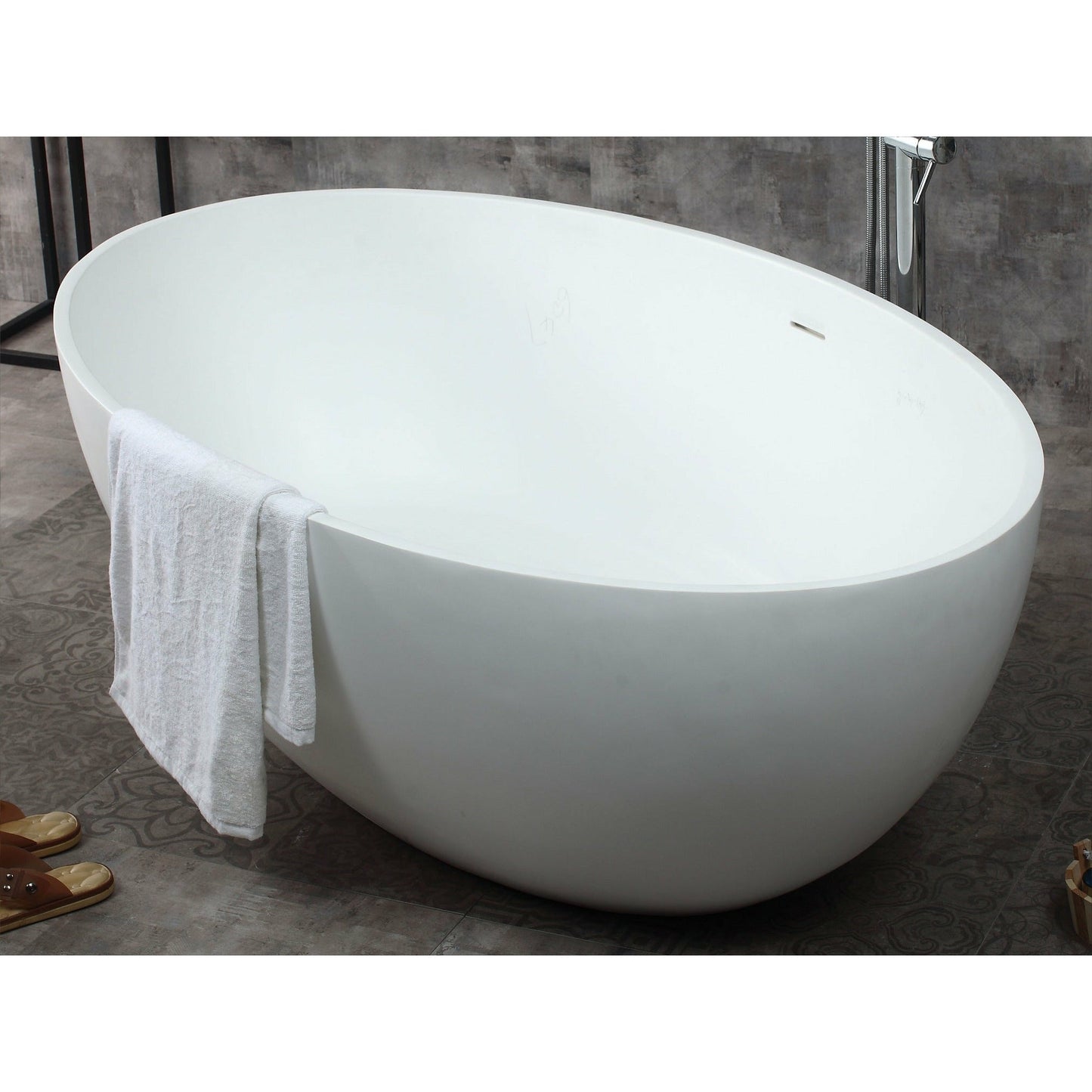 ALFI 67-Inch Oval White Solid Surface Freestanding Smooth Resin Soaking Bathtub  - AB9941