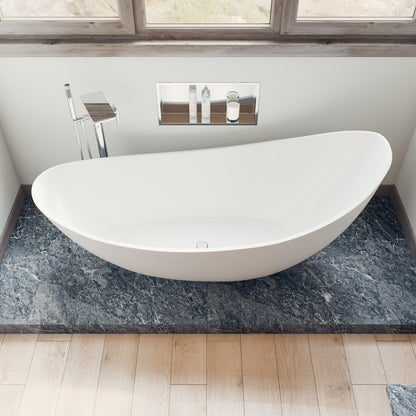 ALFI 73-Inch White Solid Surface Smooth Resin Freestanding Slipper Soaking Bathtub  - AB9951