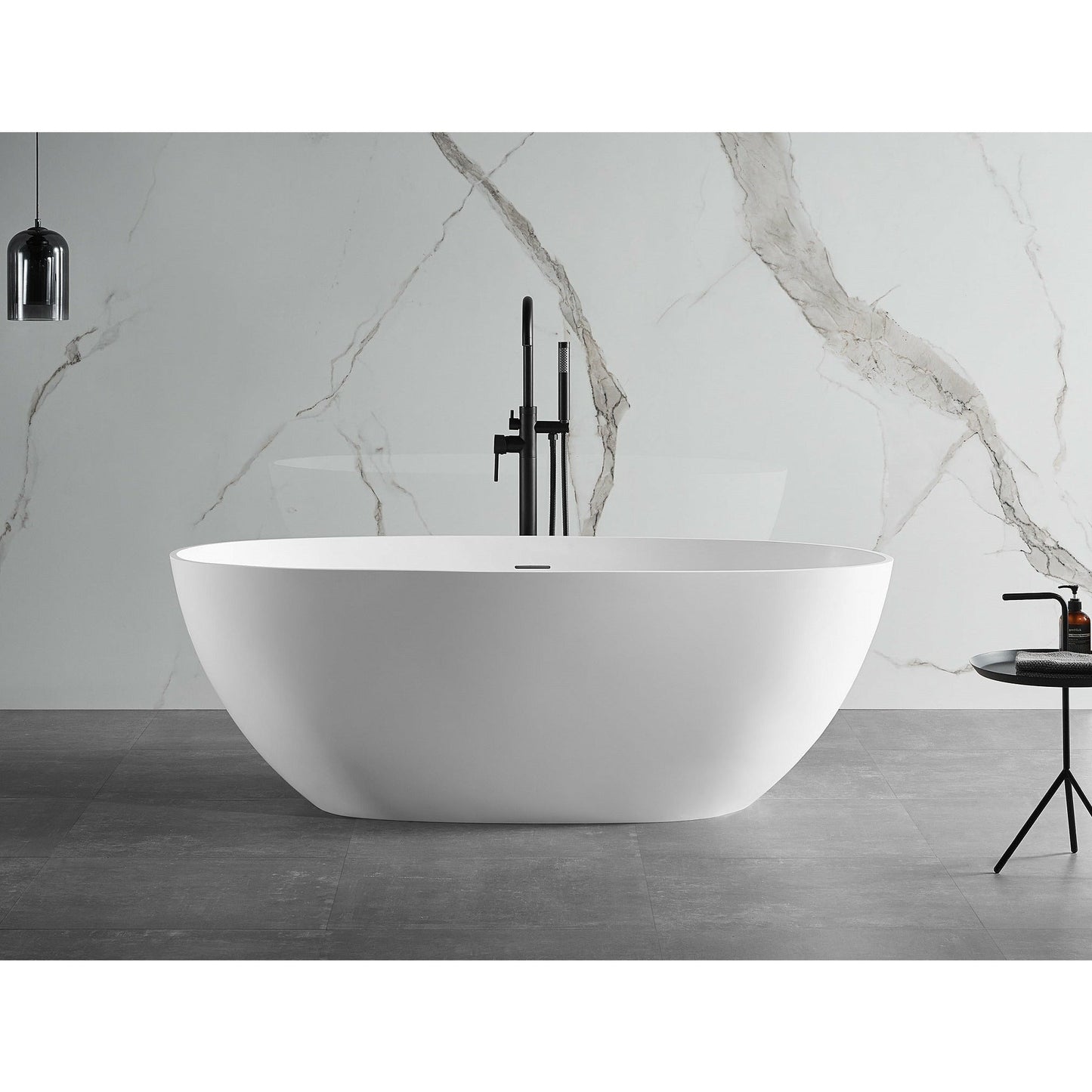 ALFI 59-Inch Oval White Solid Surface Freestanding Resin Soaking Bathtub  - AB9975
