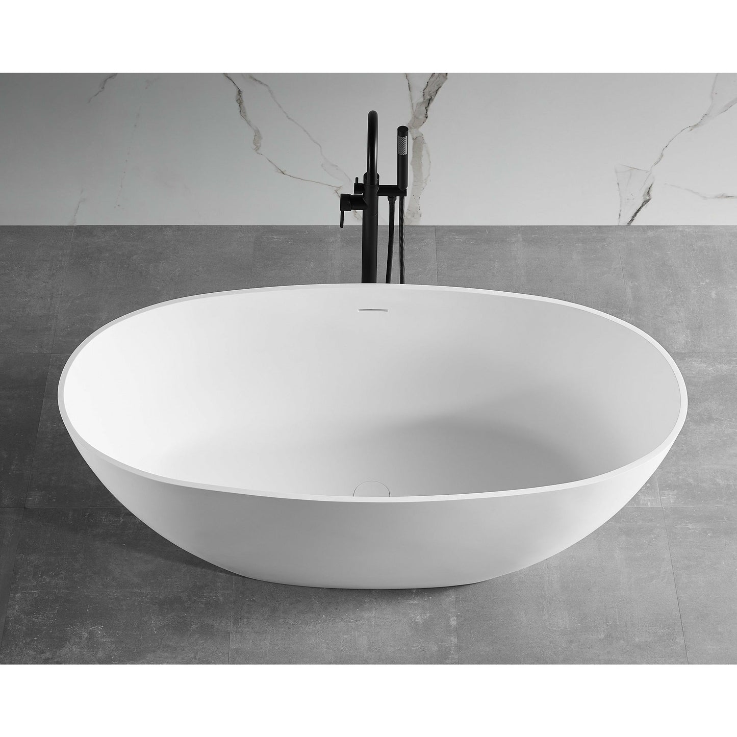 ALFI 59-Inch Oval White Solid Surface Freestanding Resin Soaking Bathtub  - AB9975