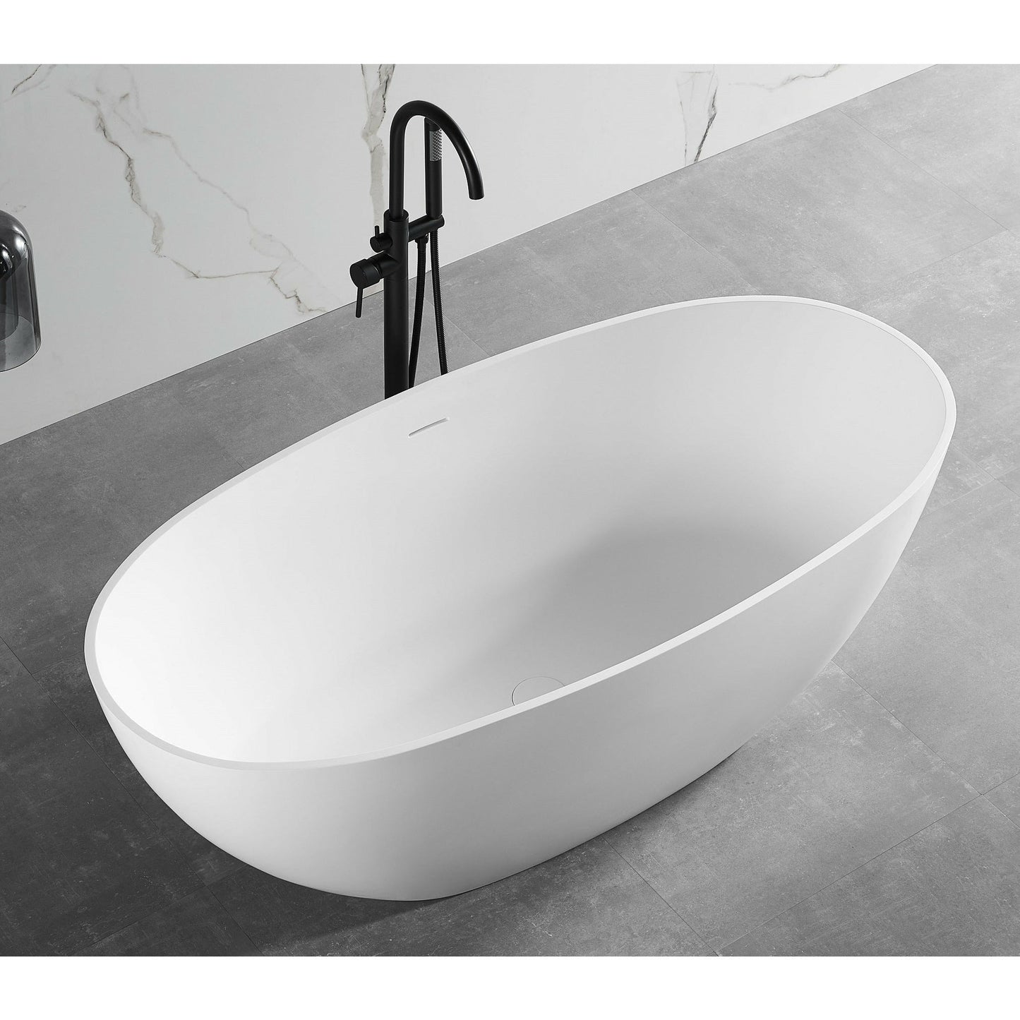 ALFI 59-Inch Oval White Solid Surface Freestanding Resin Soaking Bathtub  - AB9975