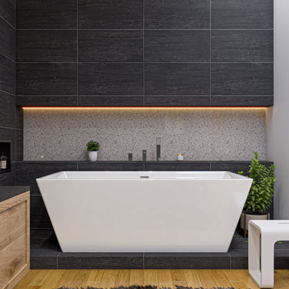 ALFI 67-Inch Rectangular White Freestanding Acrylic Soaking Bathtub  - AB8832