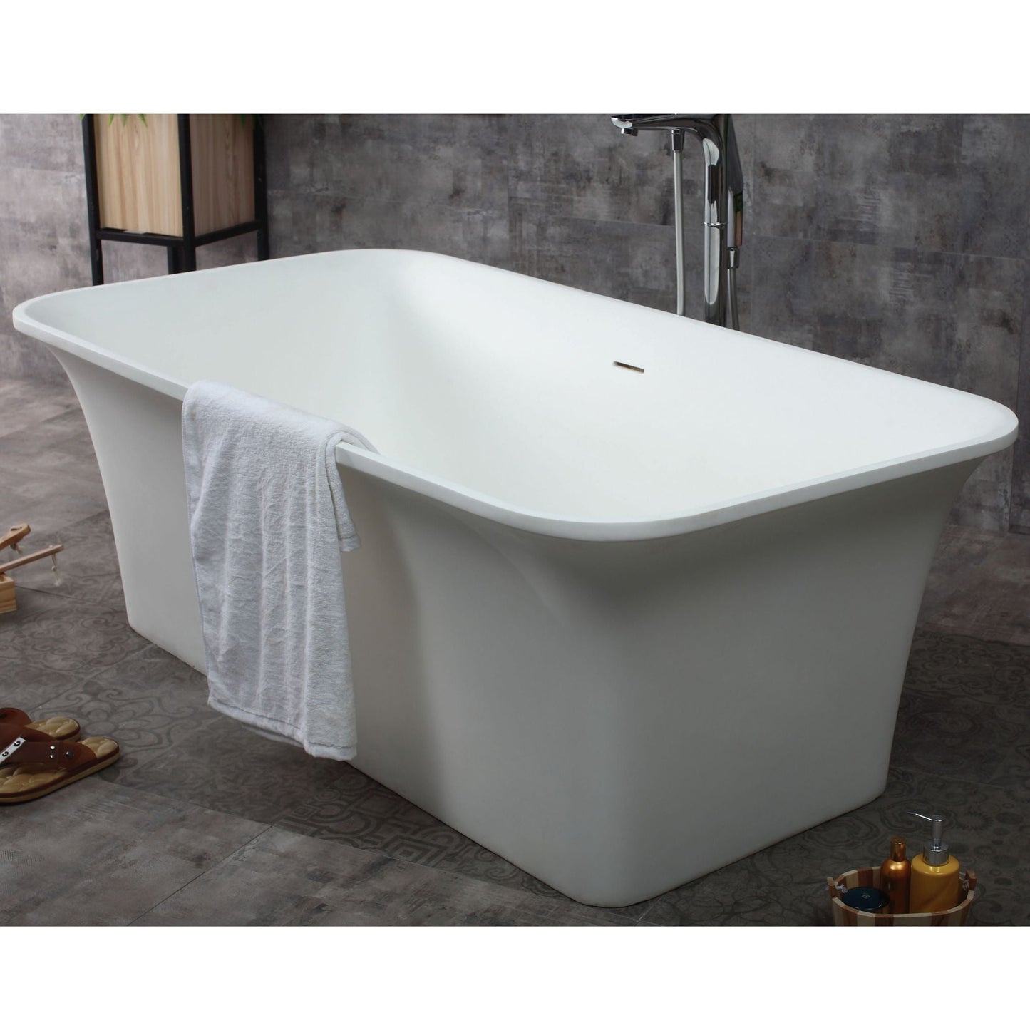 ALFI 67-Inch Rectangular White Solid Surface Freestanding Smooth Resin Soaking Bathtub -  AB9942