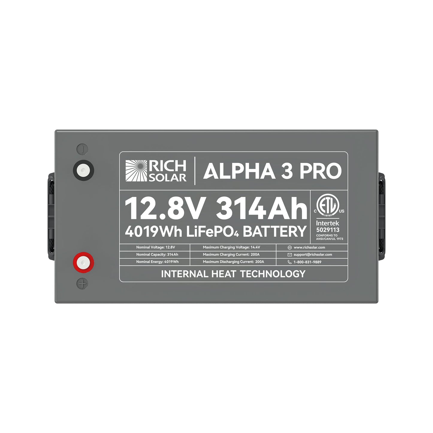 Rich Solar 3 PRO | 12V 314Ah LiFePO4 Battery | 8,000+ Cycles | Built-in Heater & Bluetooth | Lithium Battery for RV, Off-Grid, Cabin & Backup Power - RS-B123SP