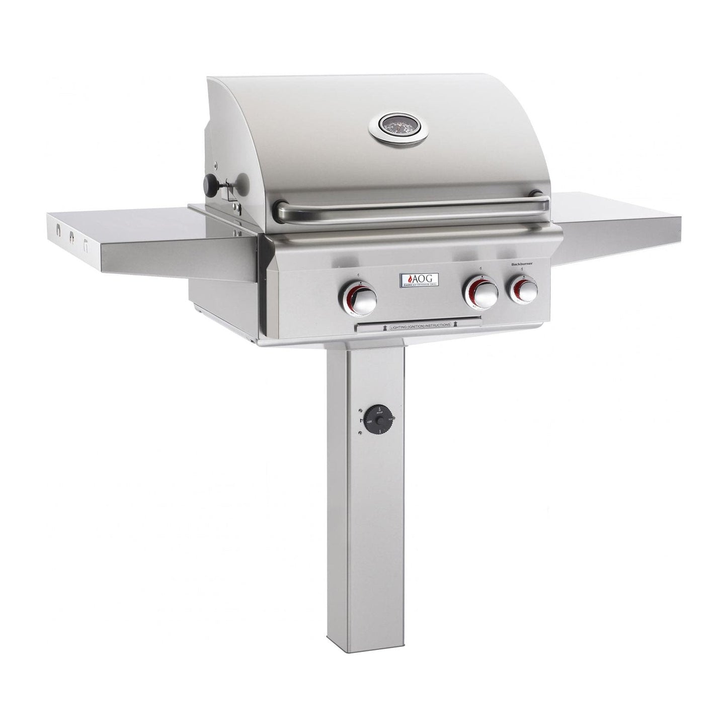 American Outdoor Grill T-Series 24-Inch 2-Burner Propane Gas Grill On In-Ground Post With Rotisserie - 24PGT