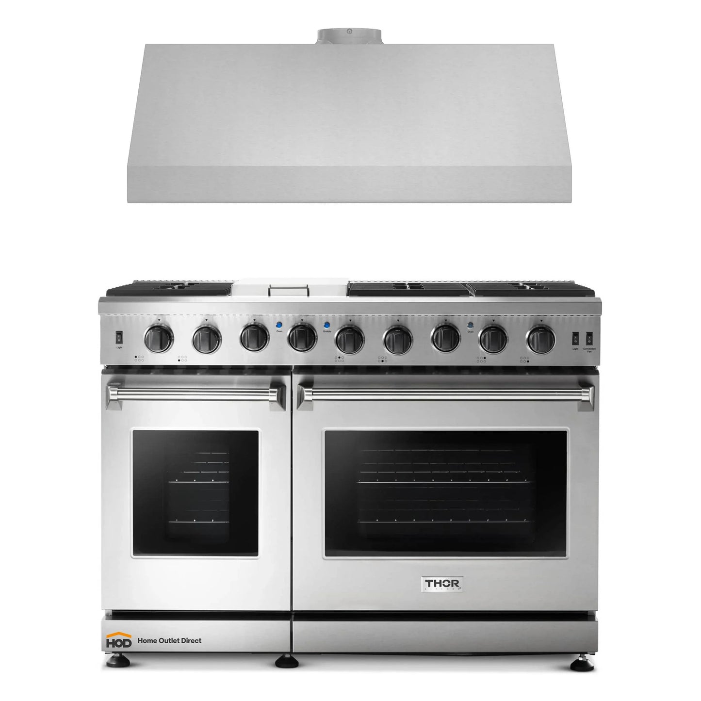 Thor Kitchen 2-Piece Appliance Package - 48-Inch Propane Gas Range  & Under Cabinet 11-Inch Tall Hood in Stainless Steel - AP2-LRG48-LP