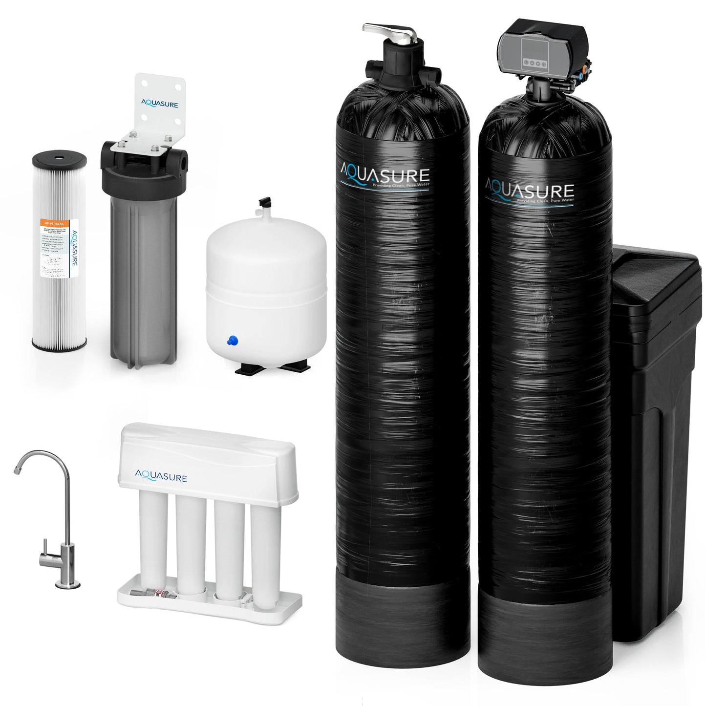 Aquasure Elite | 1,500,000 Gallons Whole House Water Filter Treatment Bundle with 72,000 Grains Softener, 75 GPD Reverse Osmosis System - AS-SE2000A