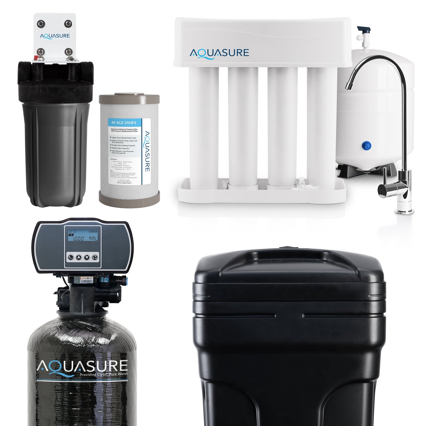 Aquasure Signature Pro | Whole House Water Filter Bundle with 32,000 Grains Softener, 75 GPD Reverse Osmosis System & Triple Purpose Pre-Filter - AS-WHF32D
