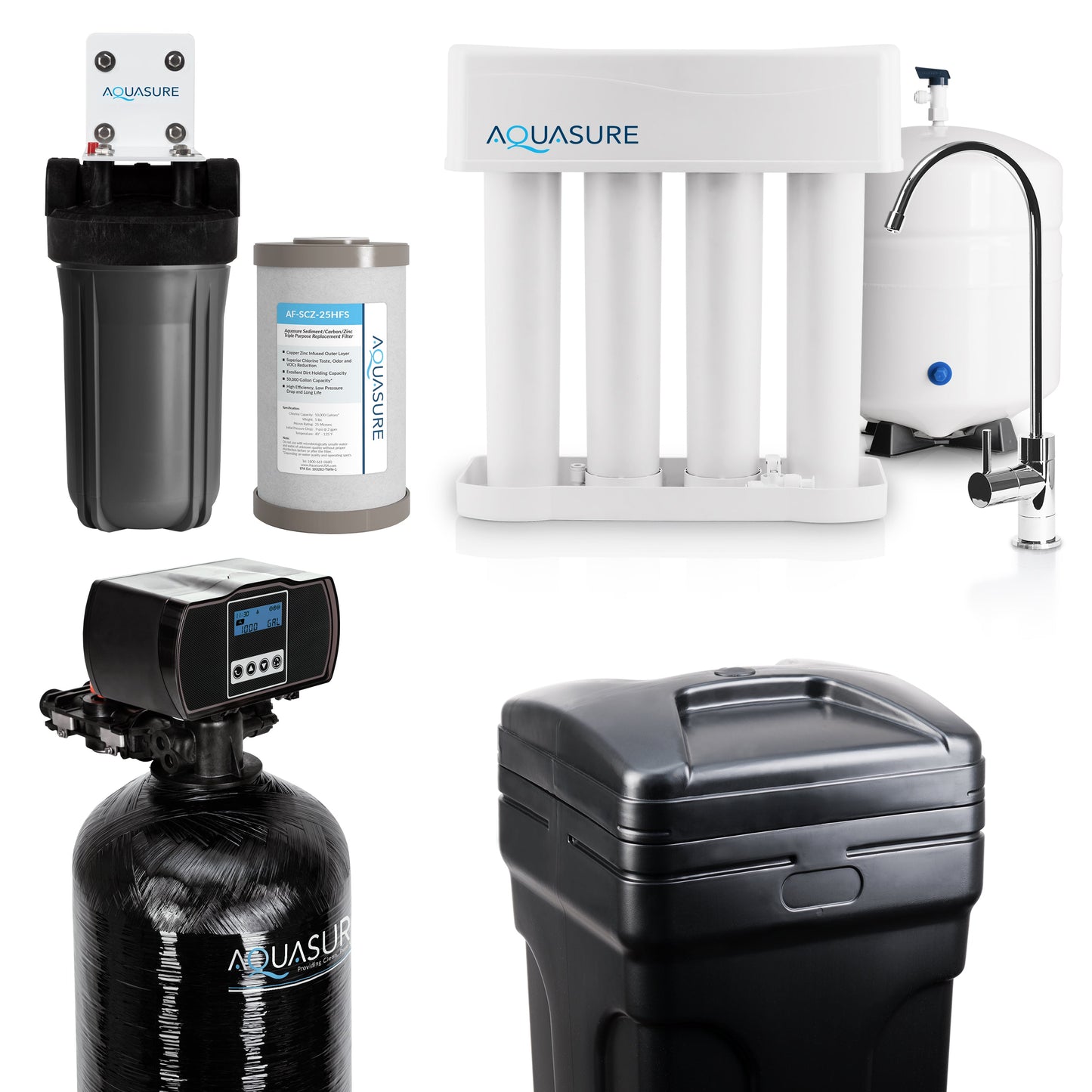 Aquasure Elite | Whole House Water Filter Bundle with 48,000 Grains Softener w/ Fine Mesh Resin, 75 GPD Reverse Osmosis System & Triple Purpose Pre-Filter - AS-WHF48FM