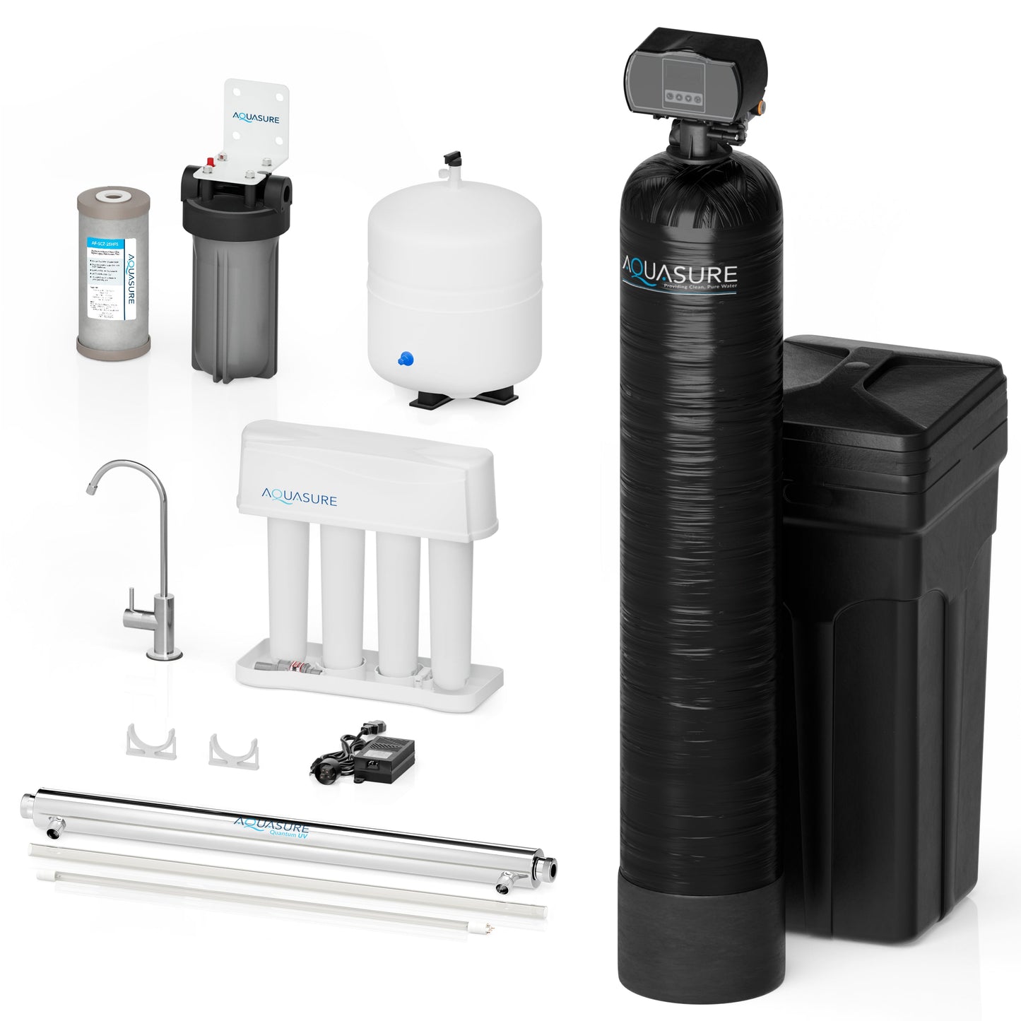 Aquasure Series | 48,000 Grains Water Softener with 12 GPM Quantum UV Purifier and 75 GPD Reverse Osmosis RO System - AS-WSUV48RO