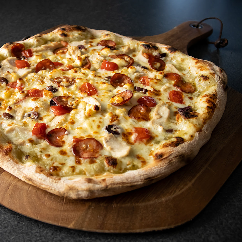 Acacia Wood Pizza Peel with Pizza