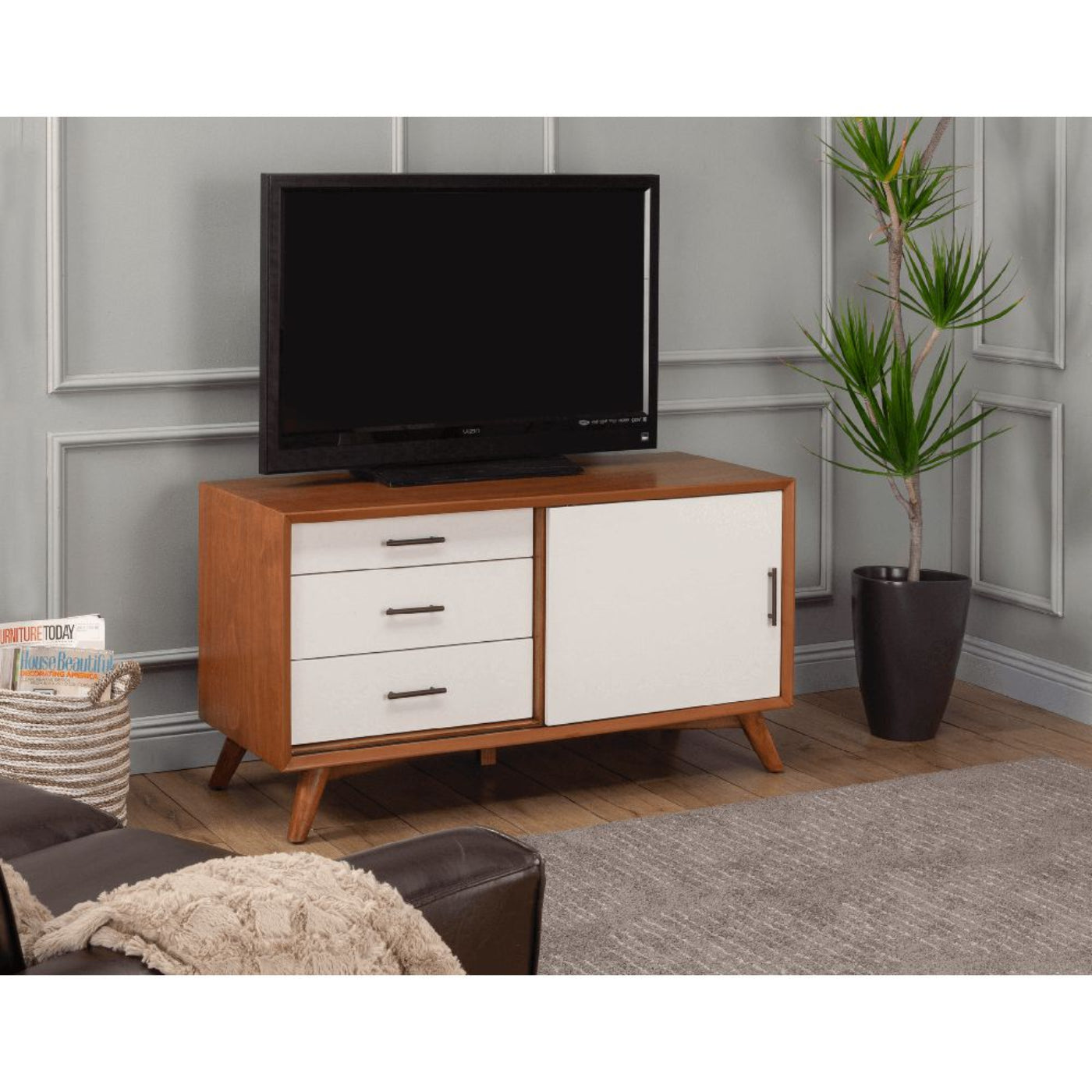 Alpine Flynn Small TV Console, Acorn/White - 999-15