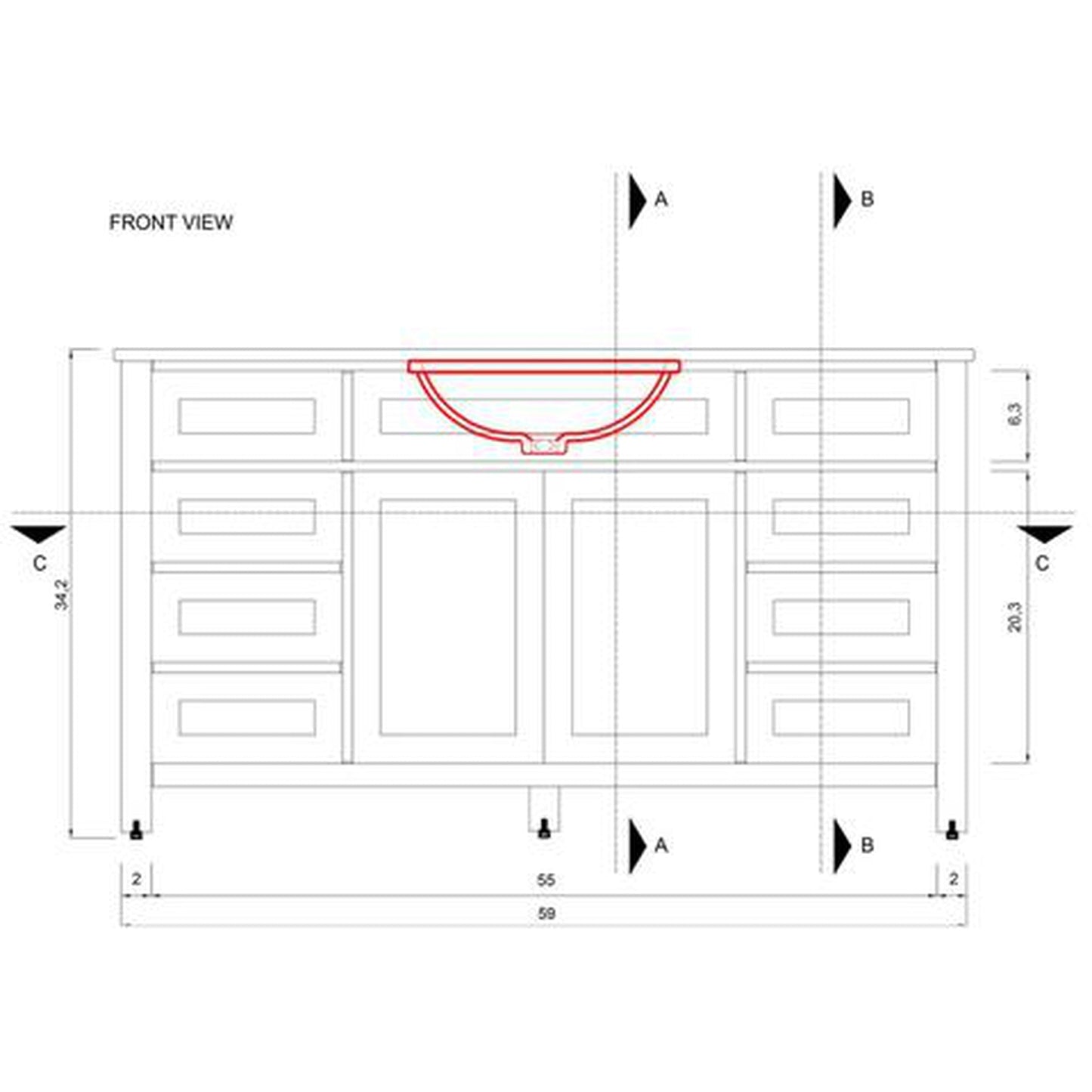 Alya Bath Norwalk 60" Double Espresso Freestanding  Bathroom Vanity With Carrara Marble Top, Ceramic Sinks and Two Mirrors