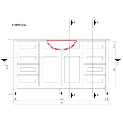 Alya Bath Norwalk 60" Double Gray Freestanding  Bathroom Vanity With Carrara Marble Top, Ceramic Sinks and Two Mirrors - HE-101-60D-G-CWMT + 2x HE-101/102-24-G-M