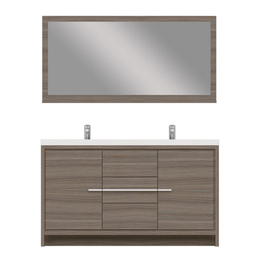 Alya Bath Sortino 60" Double Gray Modern Freestanding Bathroom Vanity With Acrylic Top and Integrated  Sink - AB-MD660D-G