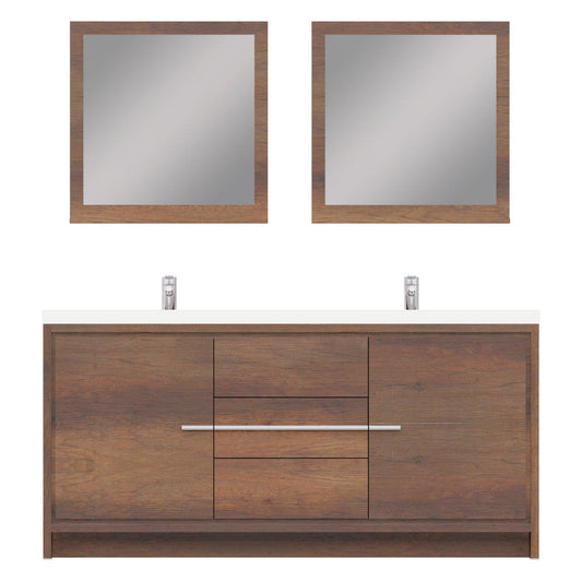 Alya Bath Sortino 72" Double Rosewood  Modern Freestanding  Bathroom Vanity With Acrylic Top and Integrated Sink - AB-MD672-RW