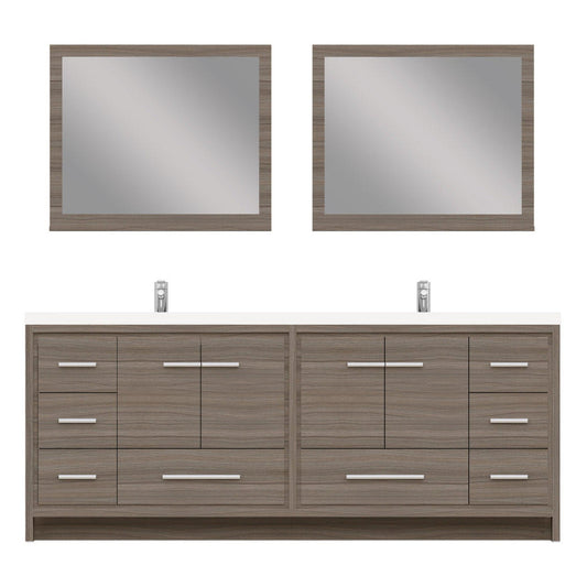 Alya Bath Sortino 84" Double Gray Modern Freestanding  Bathroom Vanity With Acrylic Top and Integrated  Sink - AB-MD684-G