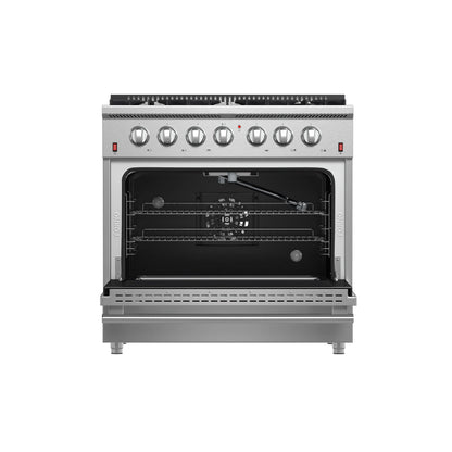 Forno 5-Piece Appliance Package - 36-Inch Gas Range, Wall Mount Range Hood, 36-Inch Refrigerator, Dishwasher, and 30-Inch Microwave Drawer in Stainless Steel - AP5-6244-36-5095-30MD
