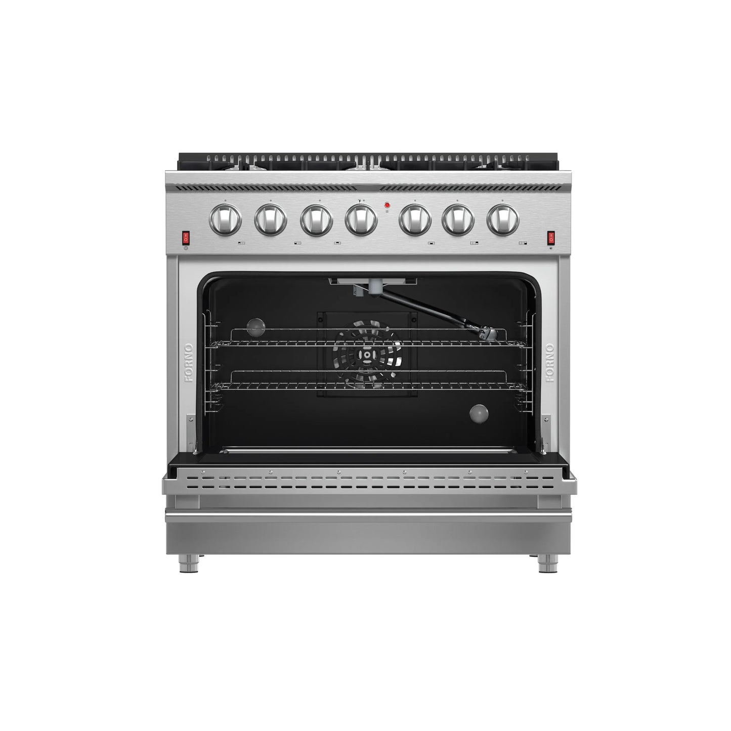 Forno 5-Piece Appliance Package - 36-Inch Gas Range, Wall Mount Range Hood, 36-Inch Refrigerator, Dishwasher, and 30-Inch Microwave Oven in Stainless Steel - AP5-6244-36-5095-30MO