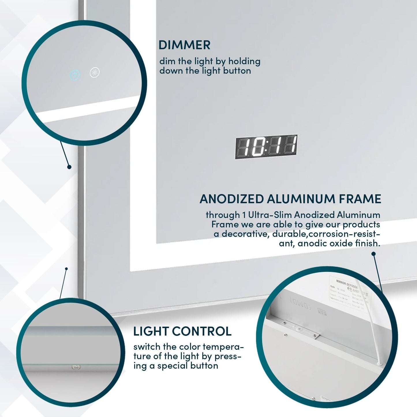 Aquadom Daytona 30" x 40" Rectangle Ultra-Slim Frame LED Lighted Bathroom Mirror With Defogger - D-3040-N