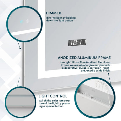 Aquadom Daytona 30" x 40" Rectangle Ultra-Slim Frame LED Lighted Bathroom Mirror With Defogger - D-3040-N