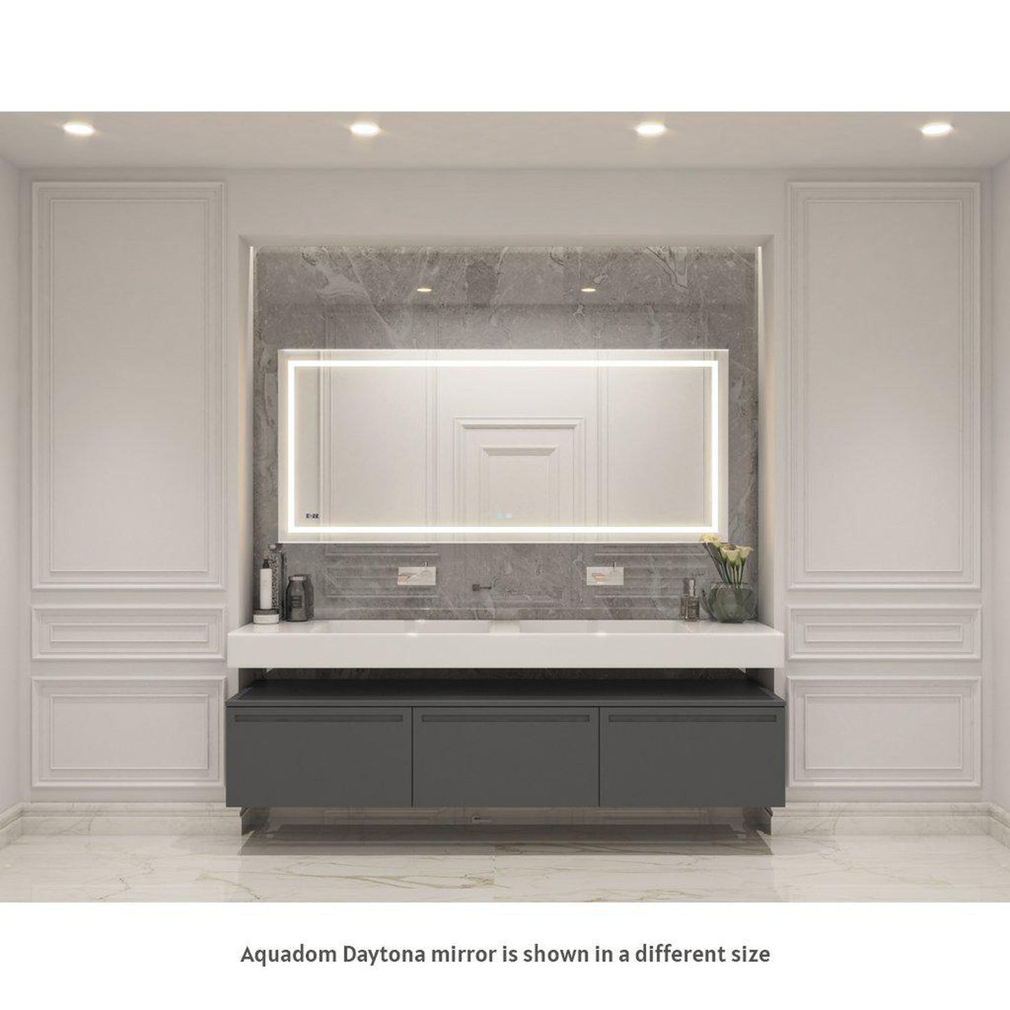 Aquadom Daytona 36" x 36" Square Ultra-Slim Frame LED Lighted Bathroom Mirror With Defogger - D-3636-N