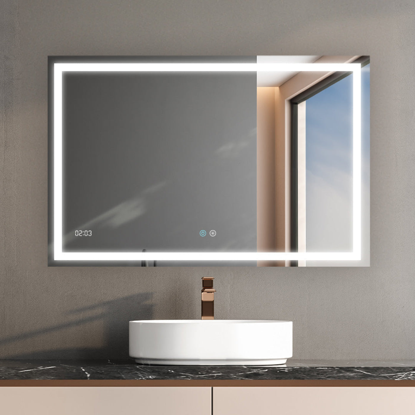 Aquadom Daytona 40" x 36" Rectangle Ultra-Slim Frame LED Lighted Bathroom Mirror With Defogger - D-4036-N