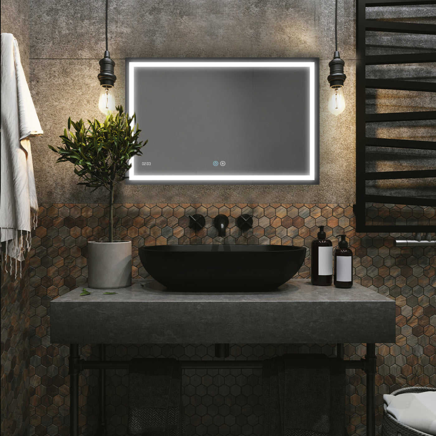 Aquadom Daytona 40" x 36" Rectangle Ultra-Slim Frame LED Lighted Bathroom Mirror With Defogger - D-4036-N