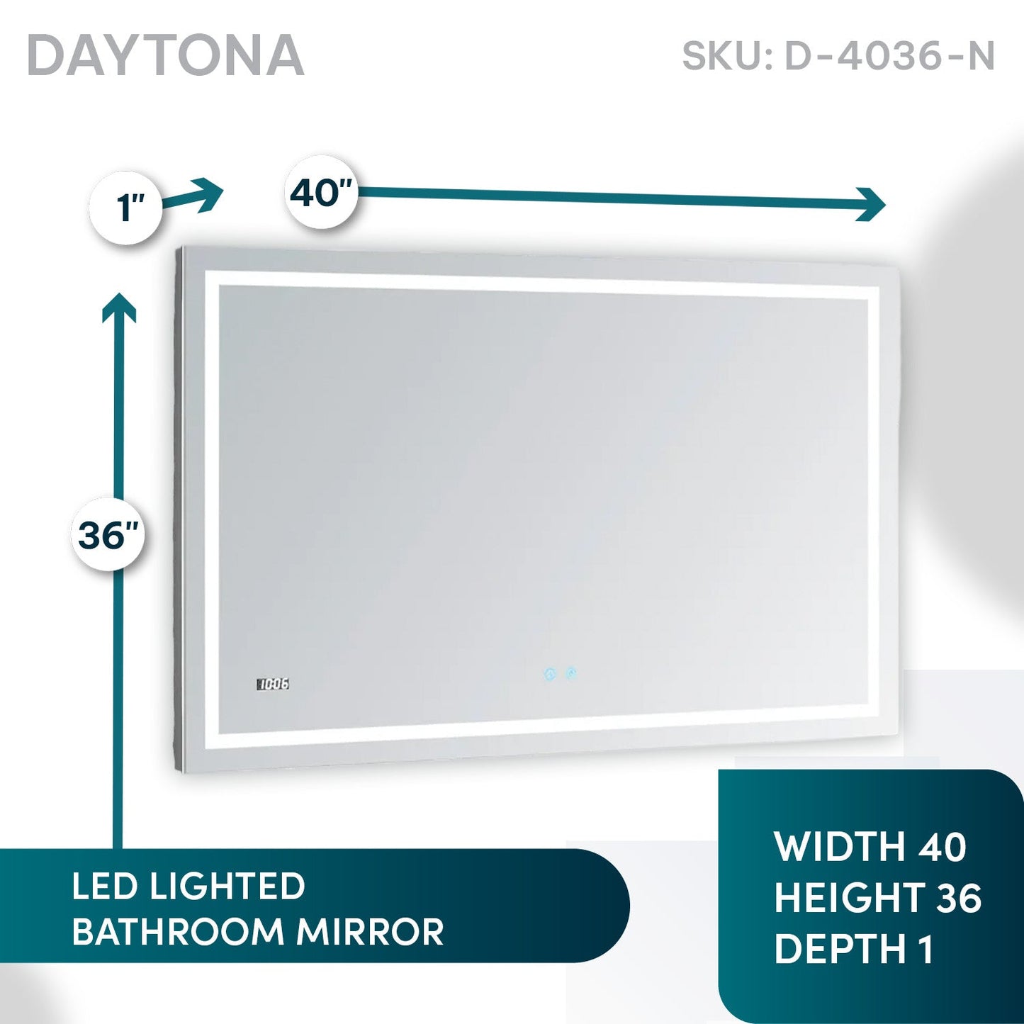 Aquadom Daytona 40" x 36" Rectangle Ultra-Slim Frame LED Lighted Bathroom Mirror With Defogger - D-4036-N