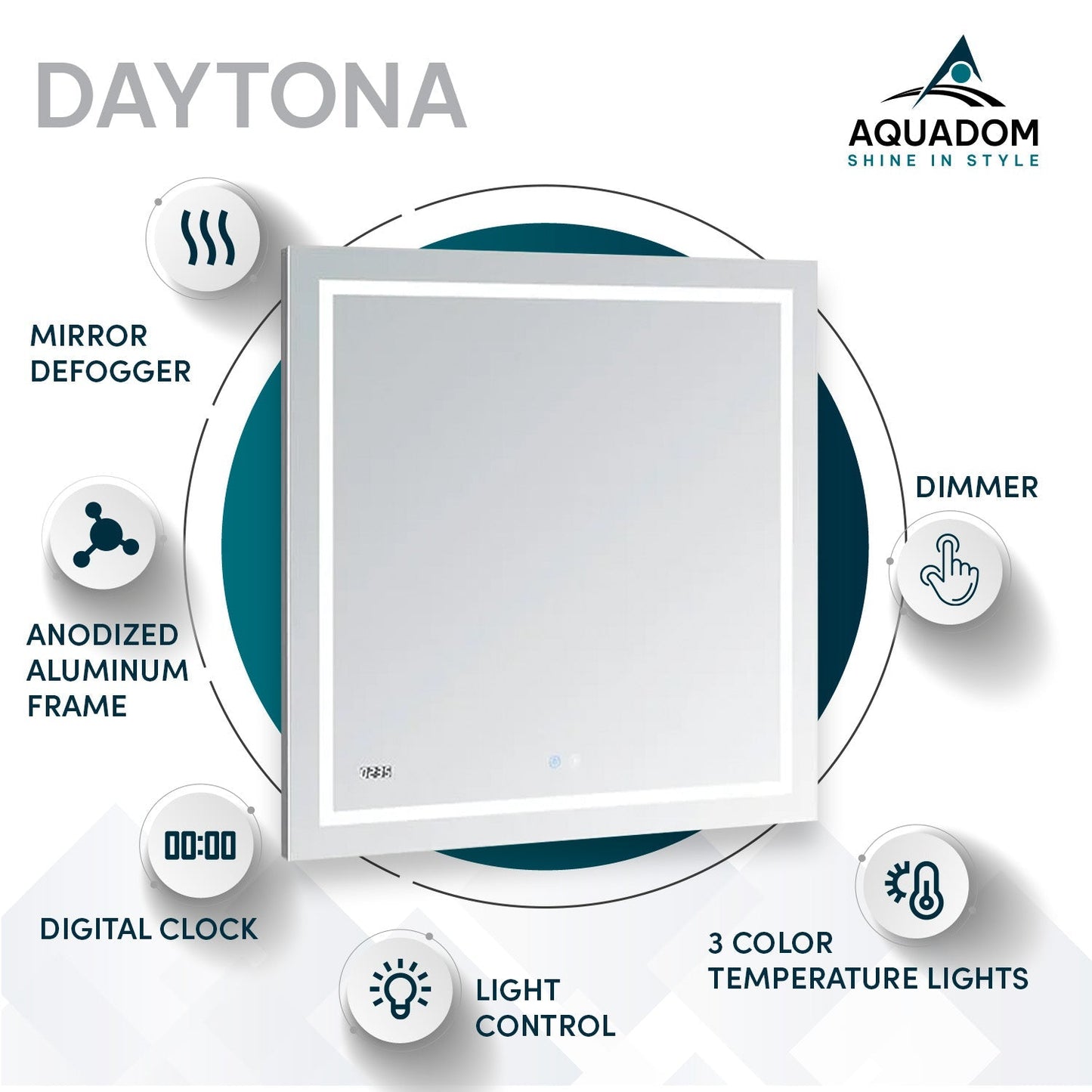 Aquadom Daytona 40" x 36" Rectangle Ultra-Slim Frame LED Lighted Bathroom Mirror With Defogger - D-4036-N