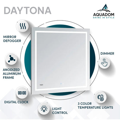 Aquadom Daytona 40" x 36" Rectangle Ultra-Slim Frame LED Lighted Bathroom Mirror With Defogger - D-4036-N