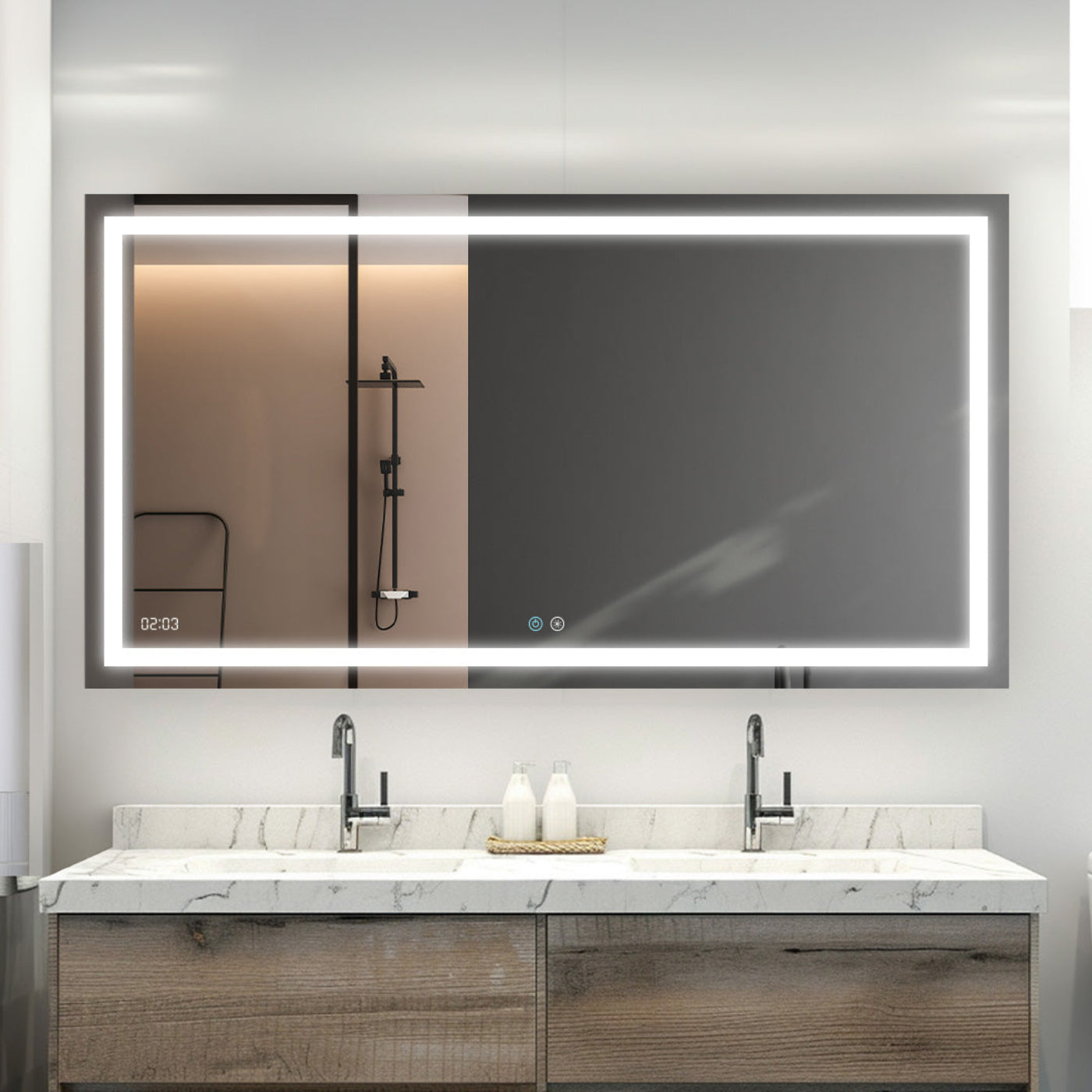 Aquadom Daytona 96" x 36" Rectangle Ultra-Slim Frame LED Lighted Bathroom Mirror With Defogger - D-9636-N