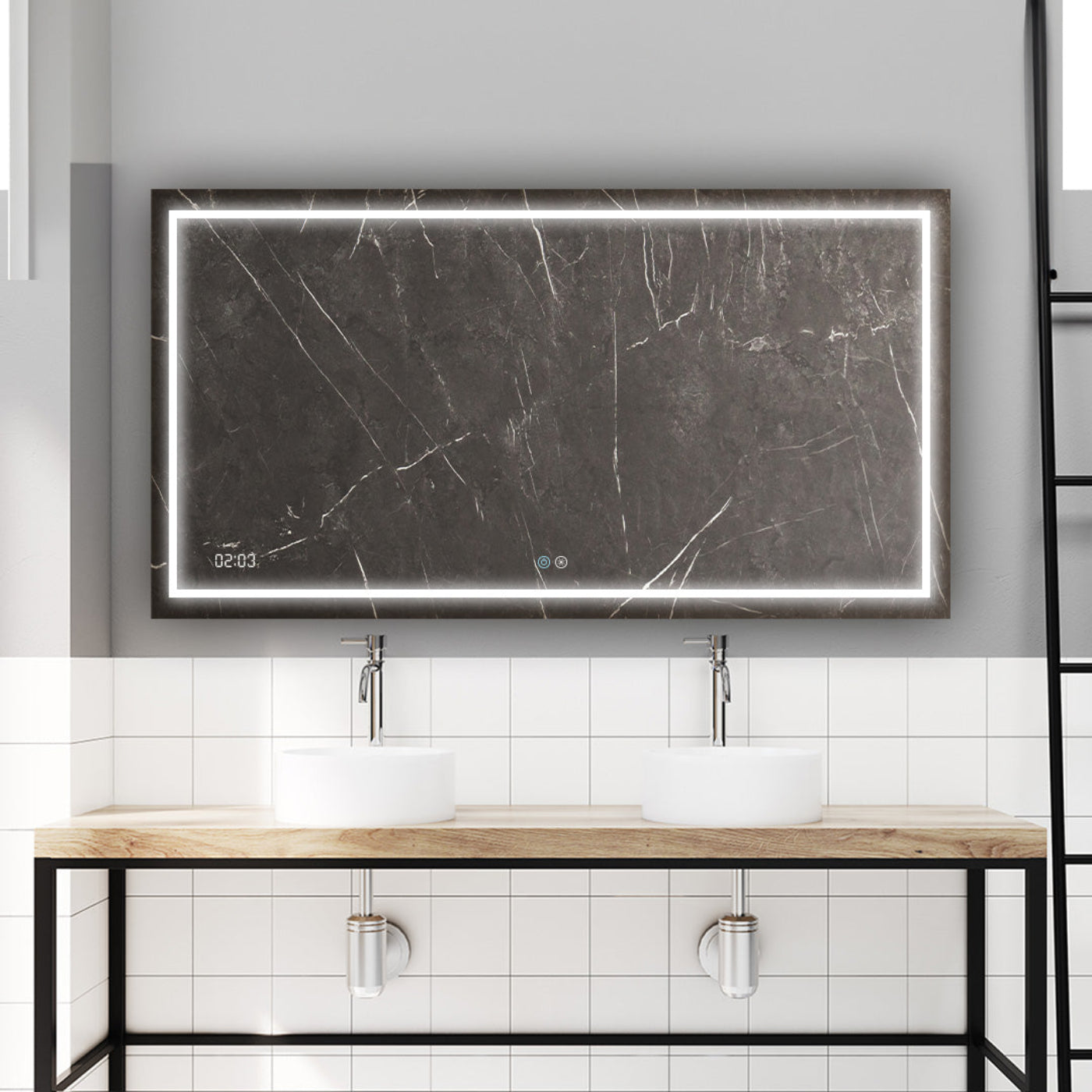 Aquadom Daytona 96" x 36" Rectangle Ultra-Slim Frame LED Lighted Bathroom Mirror With Defogger - D-9636-N