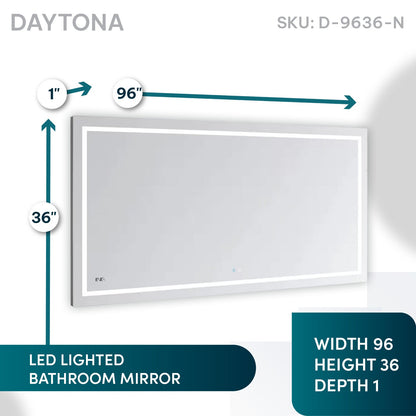 Aquadom Daytona 96" x 36" Rectangle Ultra-Slim Frame LED Lighted Bathroom Mirror With Defogger - D-9636-N