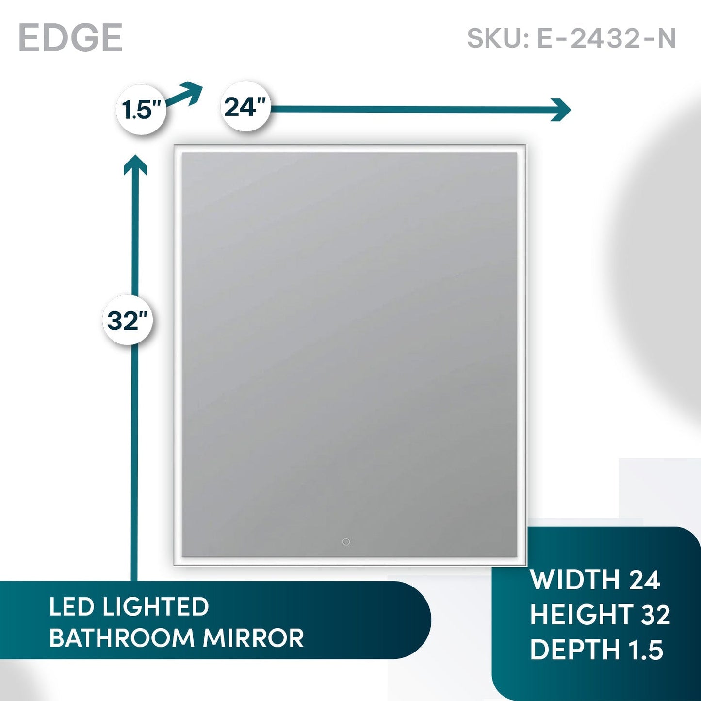 Aquadom Edge 24" x 32" LED Lighted Mirror - E-2432-N