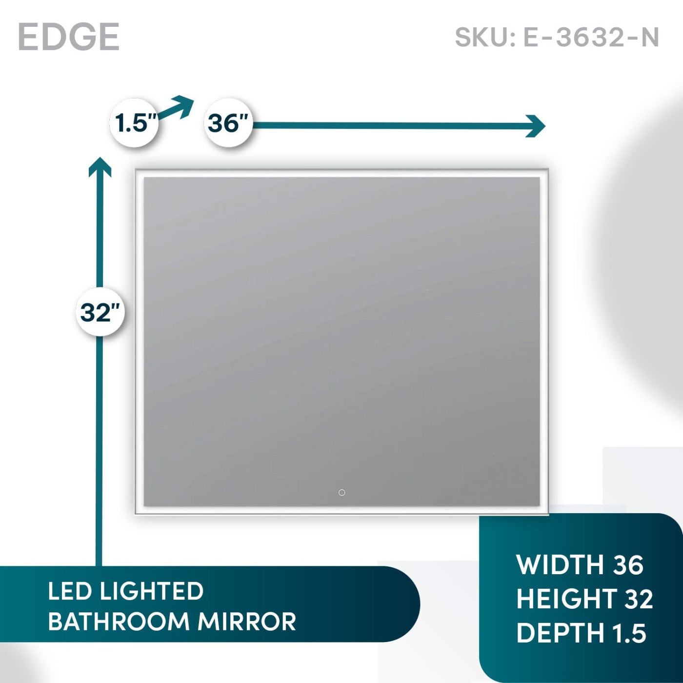 Aquadom Edge 36" x 32" LED Lighted Mirror - E-3632-N