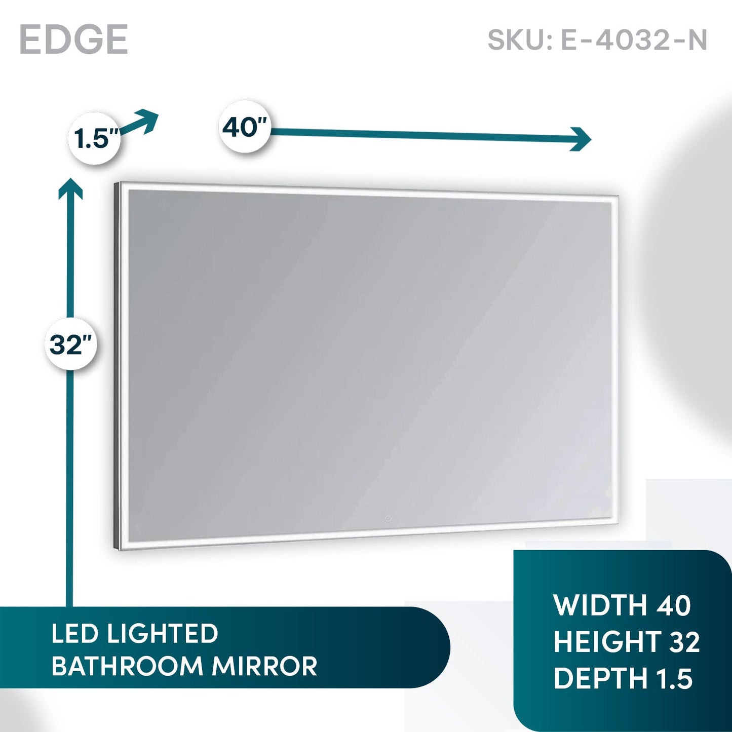 Aquadom Edge 40" x 32" LED Lighted Mirror - E-4032-N