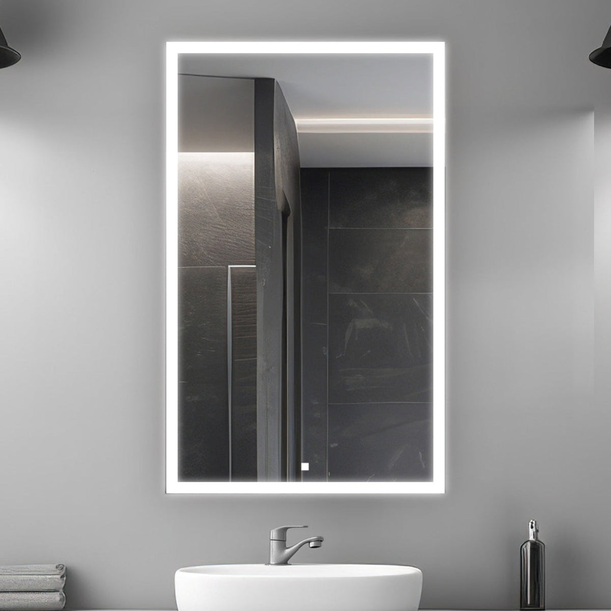 Aquadom Edge Royale 20" x 32" Left Hinged Medicine Cabinet With Lighting, Defogger, Integrated LED 3X Magnifying Mirror, 8mm Clear Adjustable Glass Shelves and Electrical Outlet With USB - ER-2032L-N