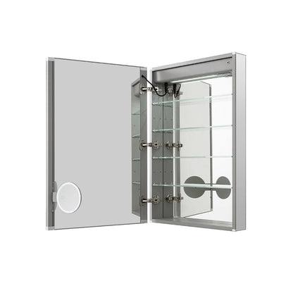 Aquadom Edge Royale 20" x 32" Left Hinged Medicine Cabinet With Lighting, Defogger, Integrated LED 3X Magnifying Mirror, 8mm Clear Adjustable Glass Shelves and Electrical Outlet With USB - ER-2032L-N