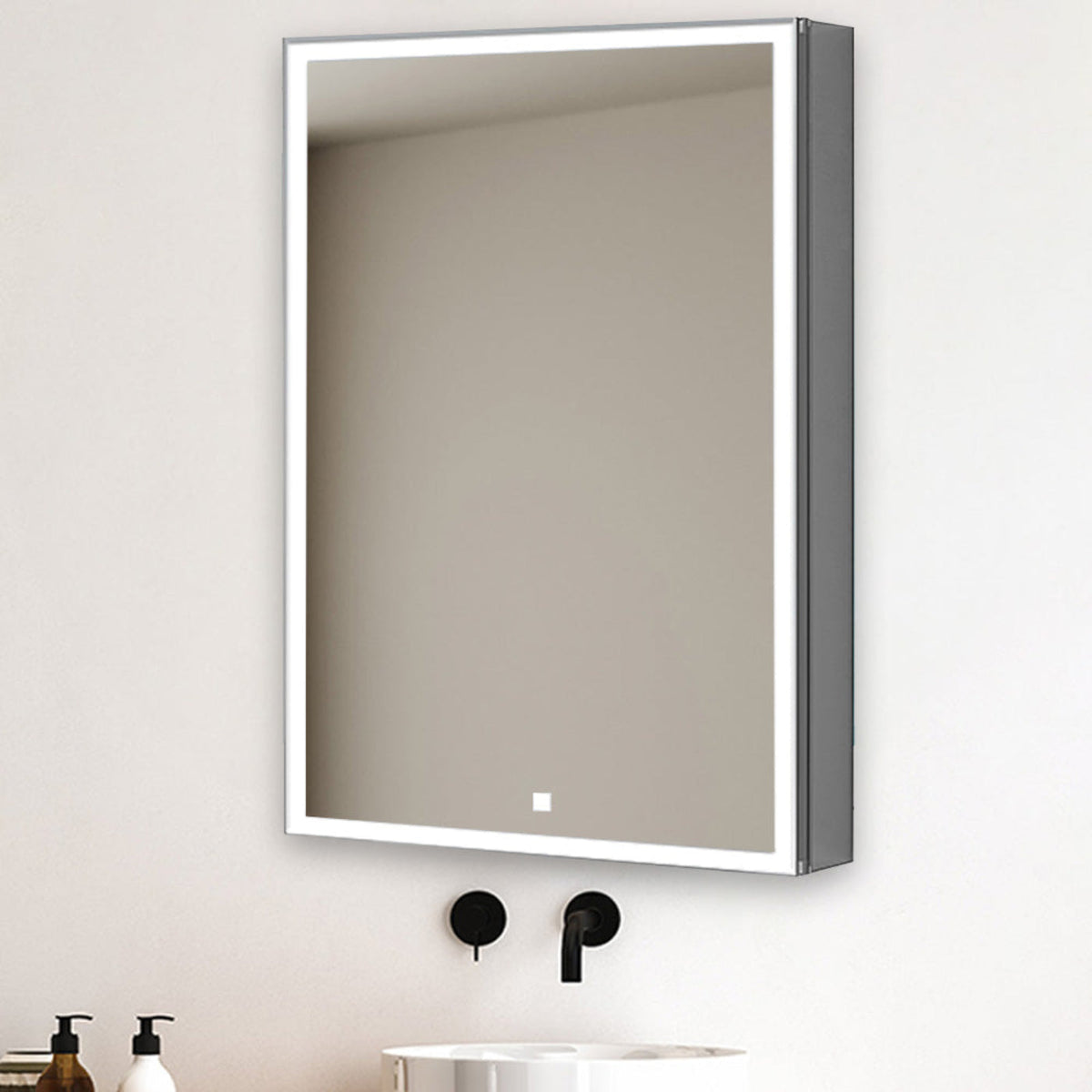 Aquadom Edge Royale 20" x 32" Left Hinged Medicine Cabinet With Lighting, Defogger, Integrated LED 3X Magnifying Mirror, 8mm Clear Adjustable Glass Shelves and Electrical Outlet With USB - ER-2032L-N