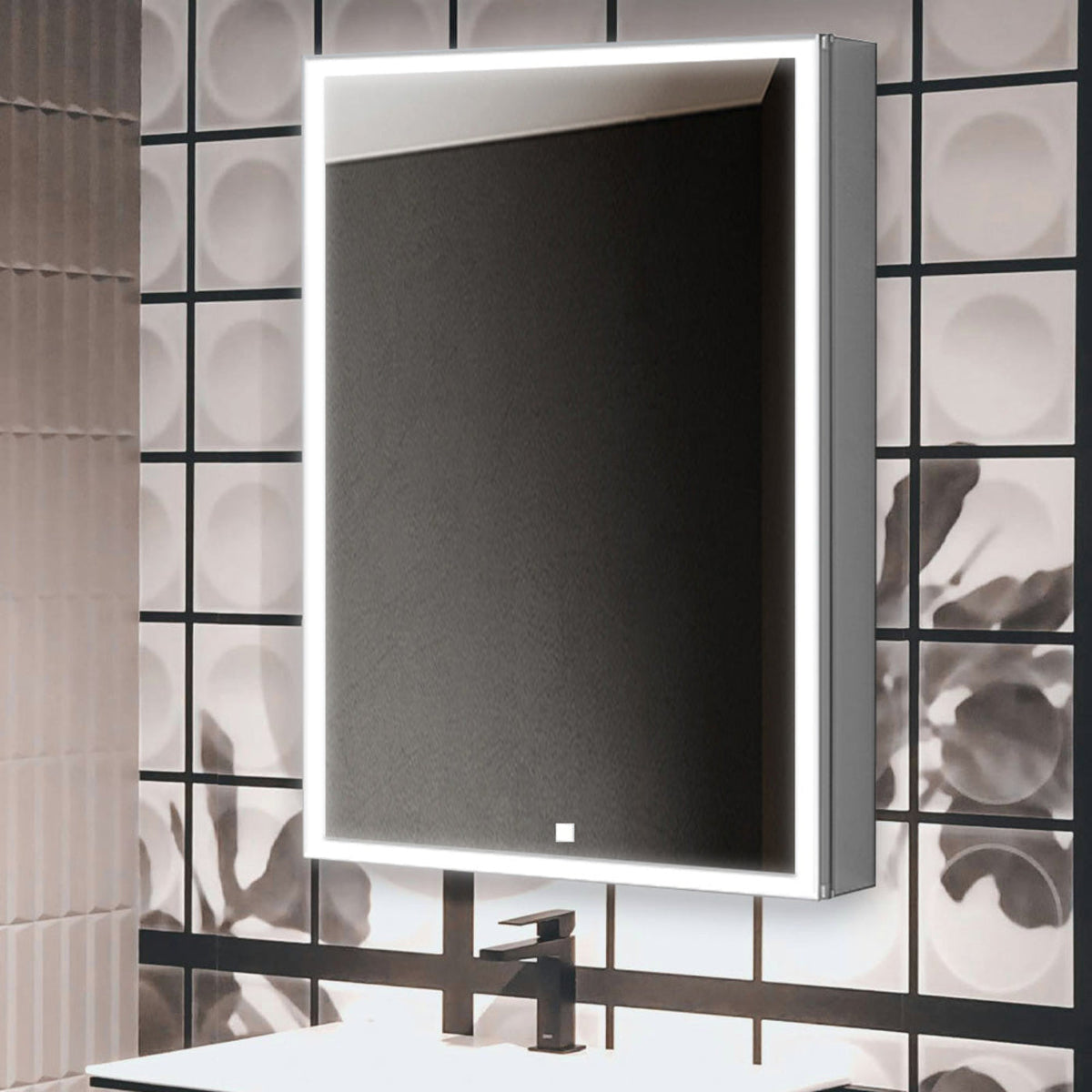 Aquadom Edge Royale 20" x 32" Right Hinged Medicine Cabinet With Lighting, Defogger, Integrated LED 3X Magnifying Mirror, 8mm Clear Adjustable Glass Shelves and Electrical Outlet With USB - ER-2032R-N