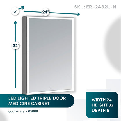 Aquadom Edge Royale 24" x 32" Left Hinged Medicine Cabinet With Lighting, Defogger, Integrated LED 3X Magnifying Mirror, 8mm Clear Adjustable Glass Shelves and Electrical Outlet With USB - ER-2432L-N
