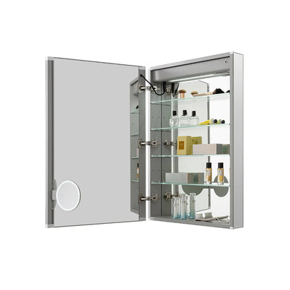 Aquadom Edge Royale 24" x 32" Left Hinged Medicine Cabinet With Lighting, Defogger, Integrated LED 3X Magnifying Mirror, 8mm Clear Adjustable Glass Shelves and Electrical Outlet With USB - ER-2432L-N