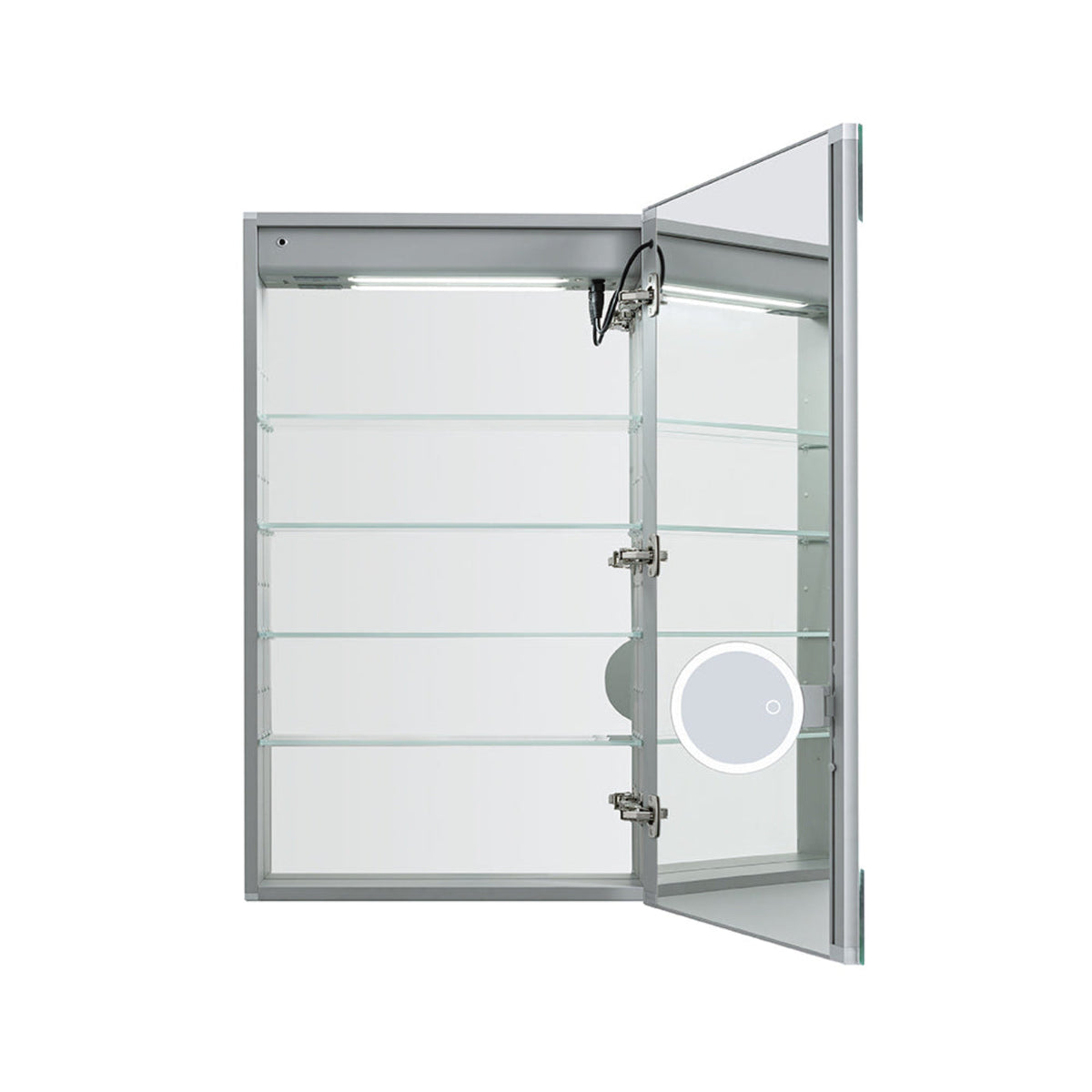 Aquadom Edge Royale 24" x 32" Right Hinged Medicine Cabinet With Lighting, Defogger, Integrated LED 3X Magnifying Mirror, 8mm Clear Adjustable Glass Shelves and Electrical Outlet With USB - ER-2432R-N