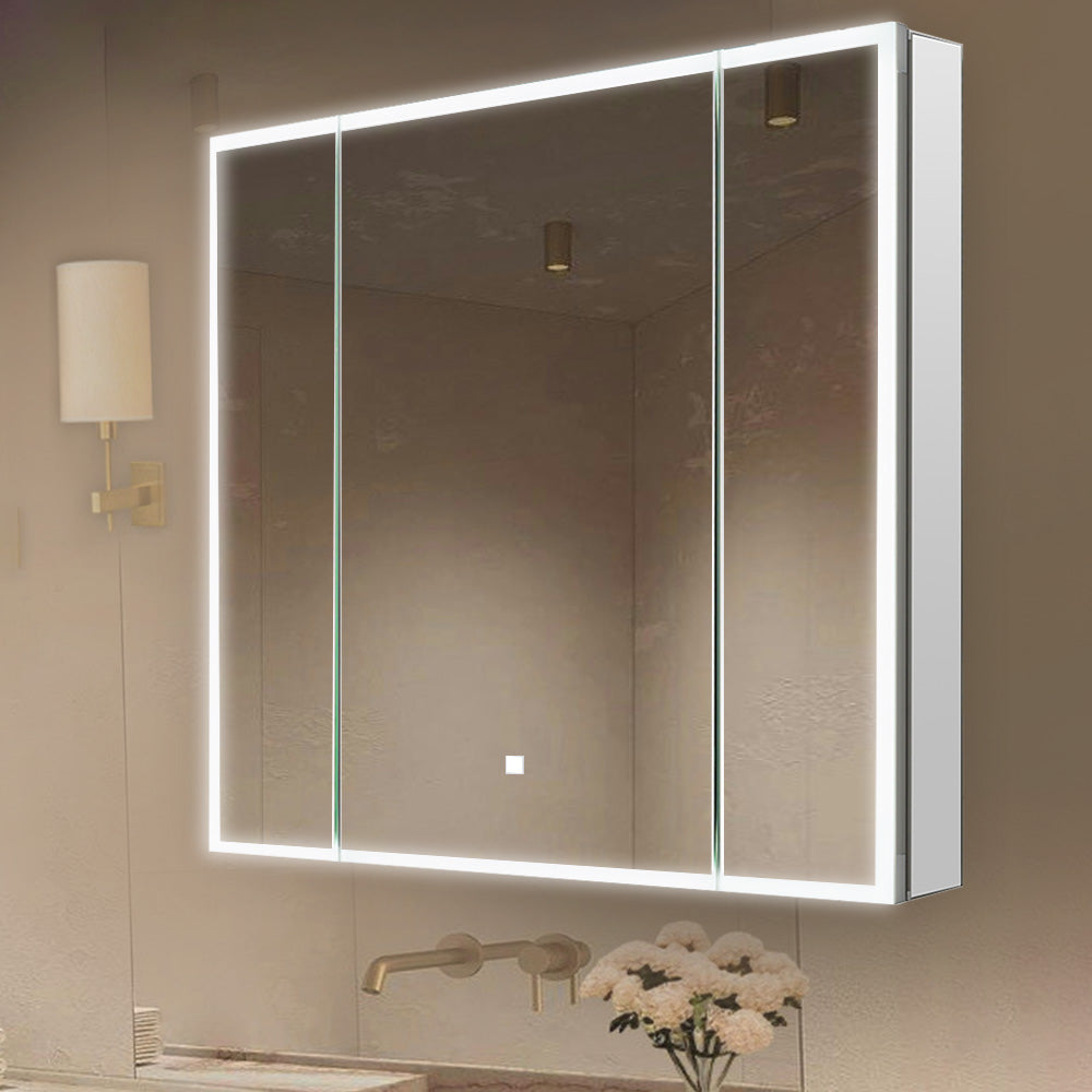 Aquadom Edge Royale 36" x 32" Triple-Door LED Lighted Medicine Cabinet With Defogger, Integrated LED 3X Magnifying Mirror, 8mm Clear Adjustable Glass Shelves and Electrical Outlet With USB - ER3-3632-N